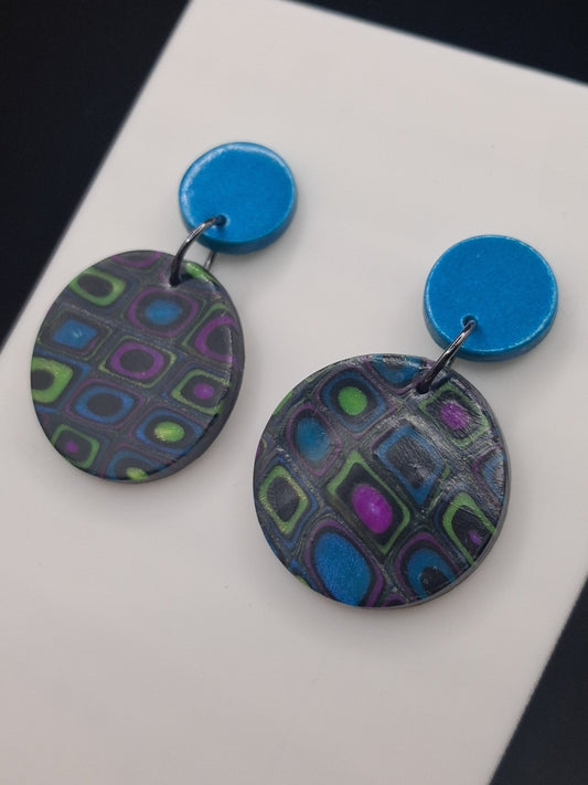 Retro Squares - Circle Studs with Topper