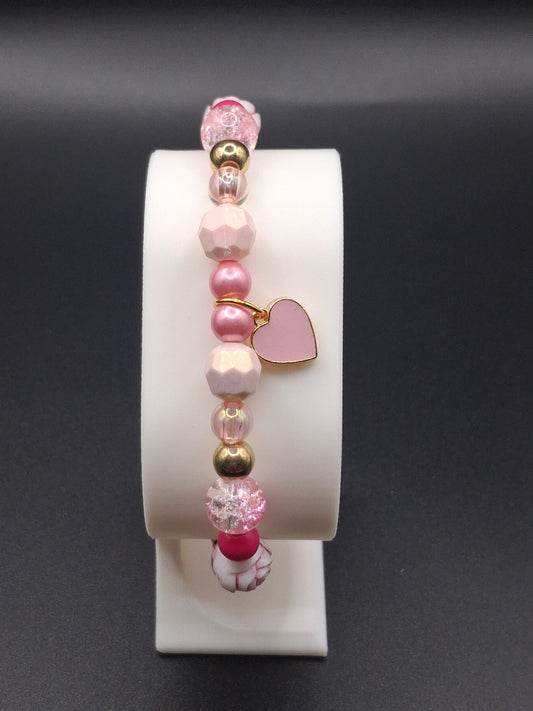 Mix & Match - Pink Heart - Stretch Bracelet