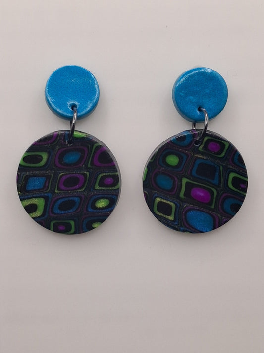 Retro Squares - Circle Studs with Topper