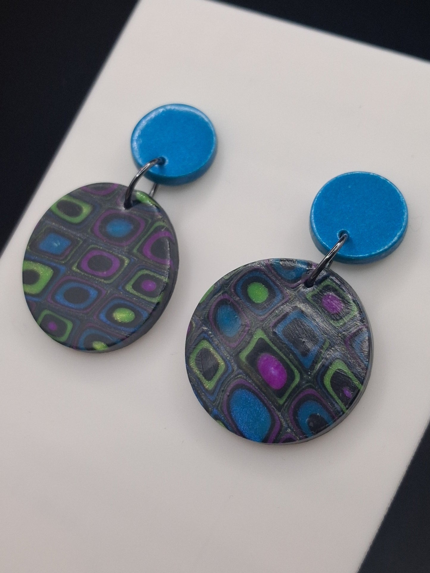 Retro Squares - Circle Studs with Topper