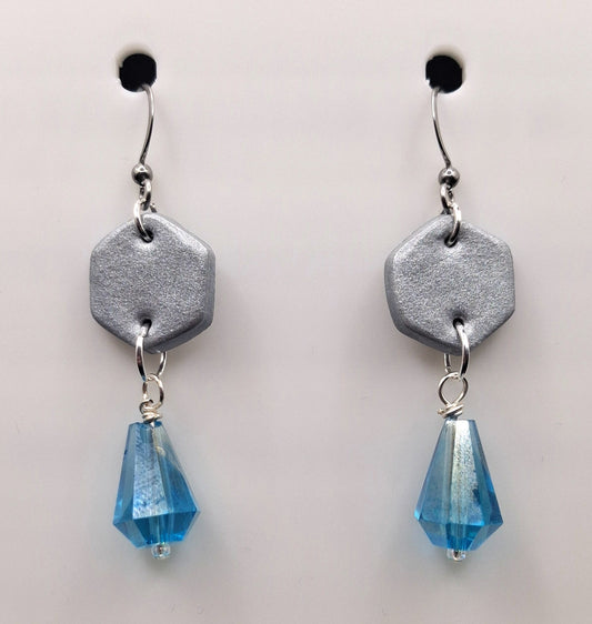 Silver Hexagon with Glass Bead